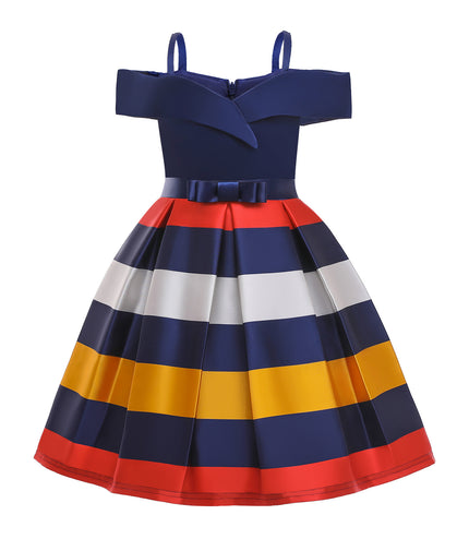 Fashion Sling Dress Children's Strapless Striped Birthday Dress