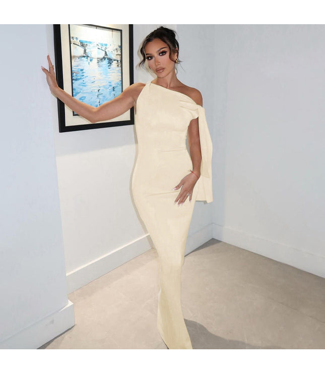 Pure Desire Style Off-shoulder Diagonal Collar Lace-up Dress