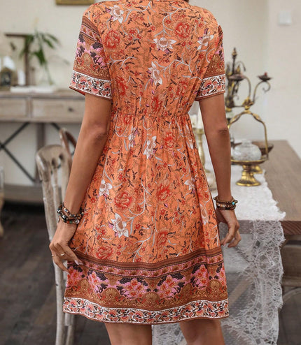 EMERY ROSE Floral Print Tassel Tie Neck Dress