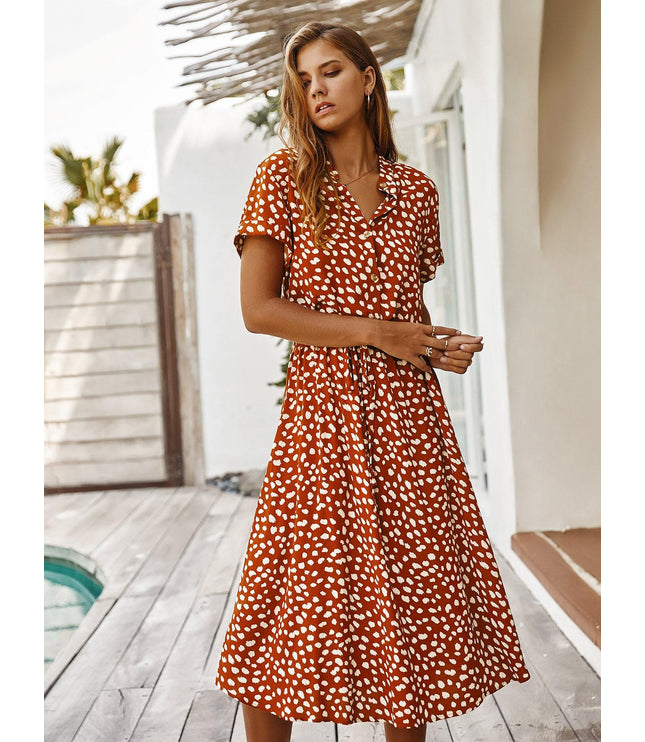 Print Drawstring Waist A-line Dress
