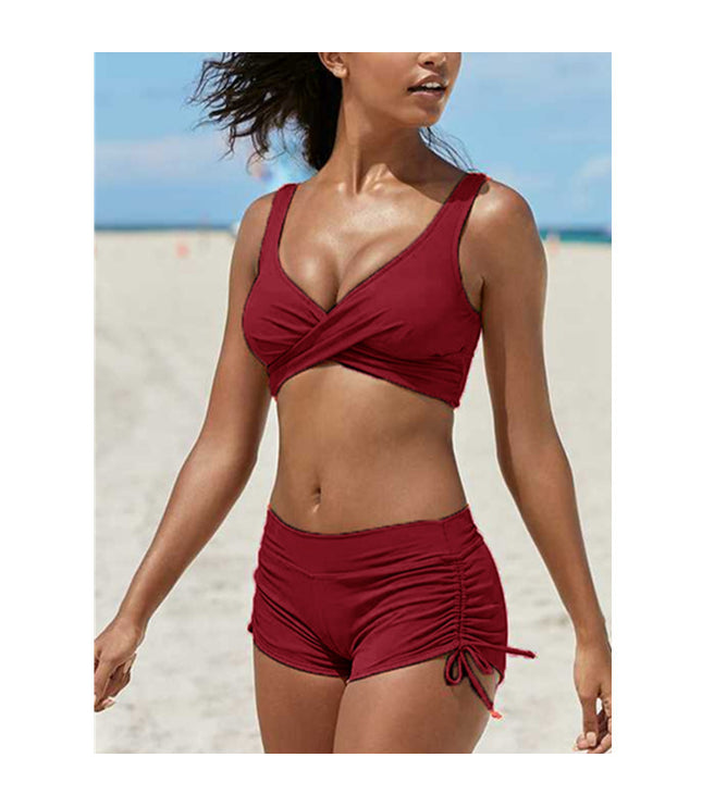 Women's Removable Strap Bandeau Top High Cut Cheeky Bikini Set Swimsuit