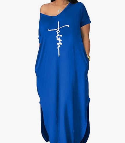 Letter Printed Super Loose Casual Maxi Dress