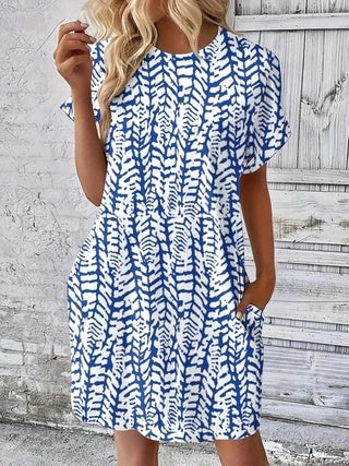 Short Sleeve Printed Pocket Dress
