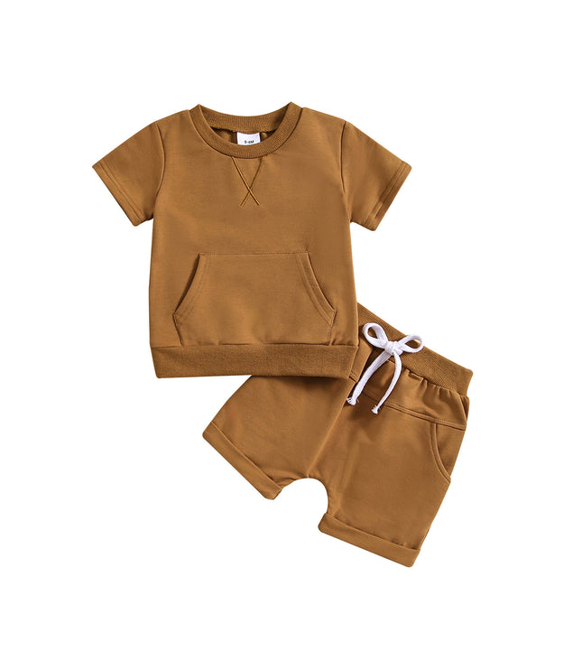 Boys And Girls Alphabet Embroidery Two-piece Suit