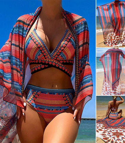 Cross-border Arrival Three-piece Split Swimsuit High Waist Sexy Cutout Blouse